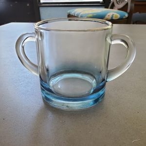 2 Handled Children's or Shaving Mug Blue Glass